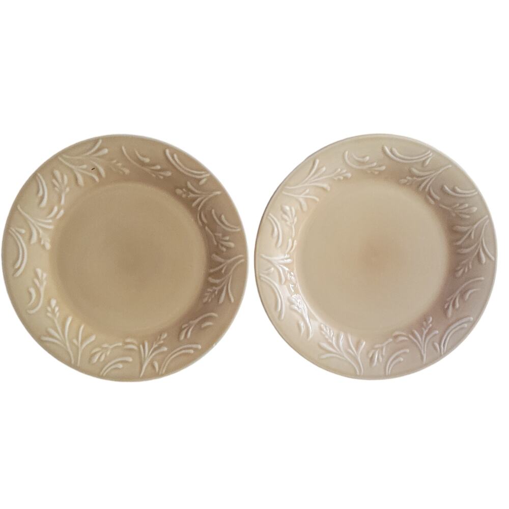 Libbey Lie 14 Yellow Embossed Wheat Pattern Trim Dinner 10 1/2‎  Plates set of 2